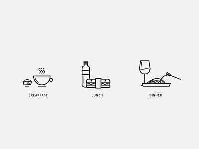 Breakfast - Lunch - Dinner bottle breakfast coffee cupcake dinner drink food icon lunch pasta sandwich wine