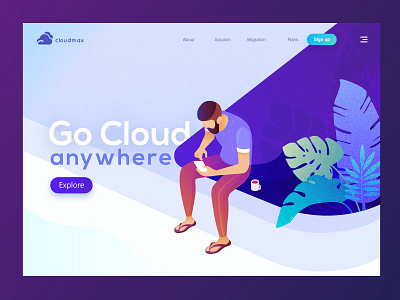 Cloud Max Landing Page blue cloud illustration landing men mobile ui ux website