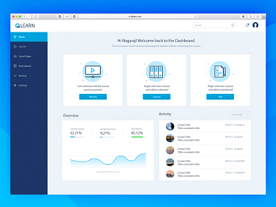 Qlearn - Dashboard concepts course dashboard elearning landing page photoshop progress ui web
