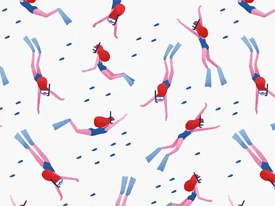 Little mermaid diver diving fish ginger mermaid pattern scuba diver sea swimming under the sea