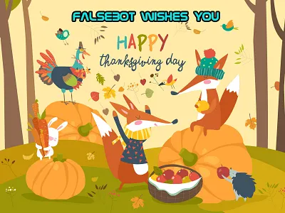 Thanksgiving Day falsebot fox postcard pumpkin thanksgiving turkey