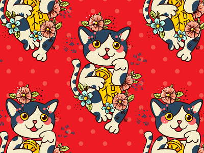 Manekineko seamless pattern amulet fabric japanese maneki manekineko old school tattoo tattoo cat pattern seamless talisman textile tile