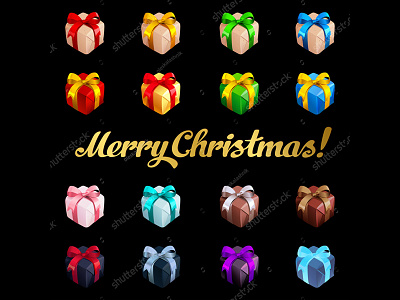 Set of Xmas gift boxes birthday bow box christmas gift holiday icon isometric merry present set wrapper