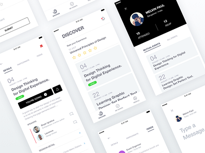 Event Organizer calander cardview chat clean discover event minimal profile ui ux