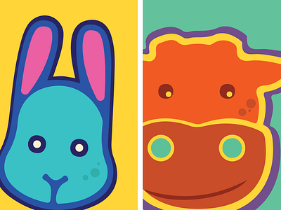 SimpleAnimals animals aqua bunny cow emerald graphics illustration orange pink purple simple yellow