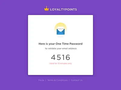 Here Is Your OTP app crown icon illustration loyalty mobile otp mailer otp screen points purple verification yellow