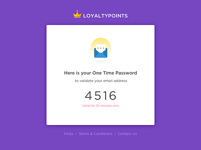 Here Is Your OTP app crown icon illustration loyalty mobile otp mailer otp screen points purple verification yellow