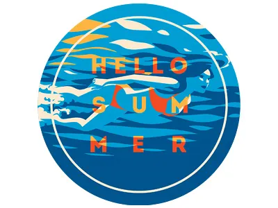 Hello Summer dive flat girl illustration poster sea summer vacation vector