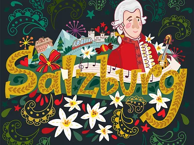 Salzburg blue festive illustration marushabelle mozart salzburg