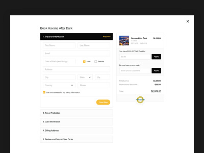 TWIP - checkout overlay booking card checkout credit details info input payment price steps travel website