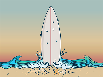 Sunset Surf beach illustration ocean sea summer sun sunset surf surfboard surfing wave waves