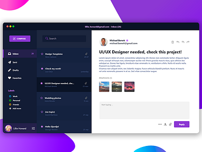 Email client for desktop app application creative design desktop email interface mac mail message ui ux