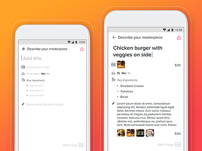 Form Exploration for a food blog app blog food form minimalistic ui ux