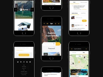 TWIP - mobile screens app booking discover explore feed footer map network photo search travel web
