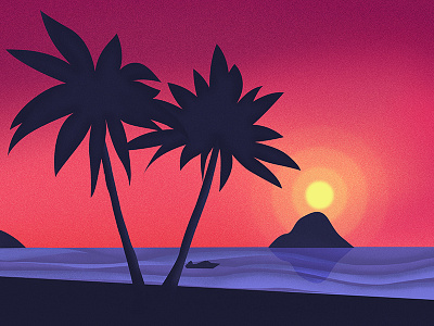 Tropical sunset beach boat palm tree sunset