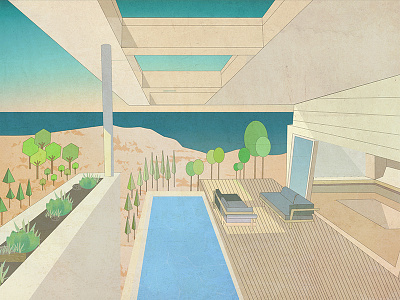 The View architecture beach cabin design geometry home house illustration minimal plants summer