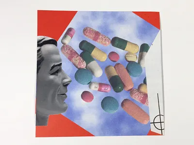 Collage; Cut paper, Xerox, Glue collage shapes vintage. paper