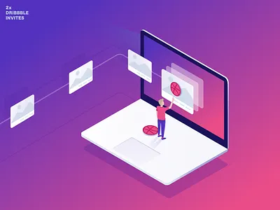 Dribbble Invitation 3d dribbble gradient illustration invitation invite isometric laptop