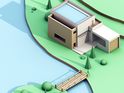 Modern Lake House 3d blender house isometric lake low poly modern modern house nature ocean sea water