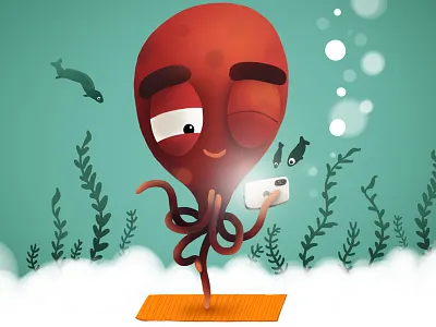 Octopus doing yoga online cg character illustration ocean octopus online sticker yoga
