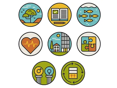 Sustainable Development badge circle clean design flat graphic icon iconography illustration infographic simple vector