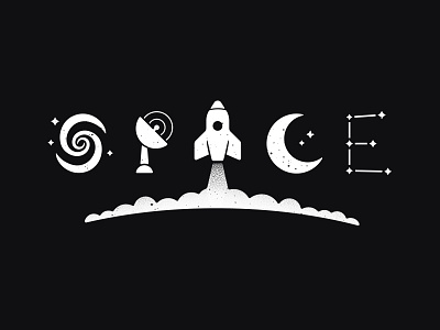 S P A C E bw galaxy icon minimal moon rocket space stars