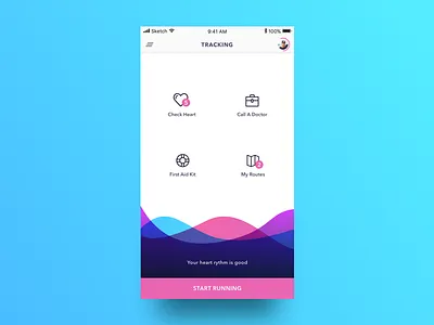 Health App UI colorful doctor health heart medical running waves
