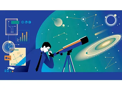 Sky blue man scientist sky star telescope