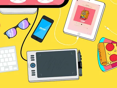 Personal website UI illustration bamboo color illustration ilustración sunglasses tablet ui ux wacom