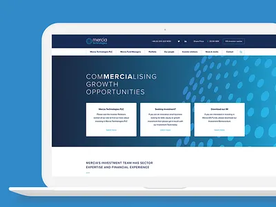 UI: Mercia Technologies blue commercial design finance investment tech technology ui ux web website