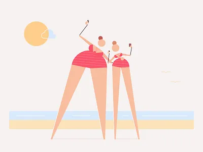 Beach selfie 2d beach bikini bum character design flat illustration selfie style summer