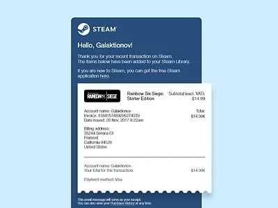 Daily UI #017 dailyui email email receipt games letter mail pc receipt steam ui uiux