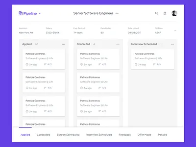 Pipeline - Candidate Management App board candidate cards design hiring hr pipeline product design user interface web web app