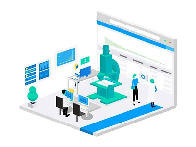 The science of data access charts data enterprise finance graph isometric scientist security tech