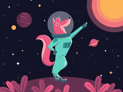 Space Wolf alien fox landscape space spacesuit stars wolf