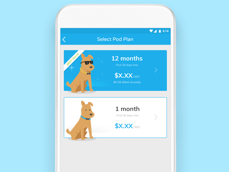 Pod App Subscription animation app design dog gps illustration motion pod podtrackers subscription ui