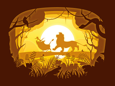 HAKUNA MATATA disney dreamy illustrator jungle paper cut silhouette the lion king ui