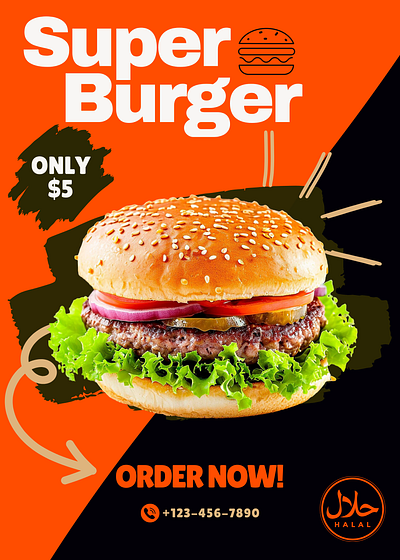 super burger poster design. order now 🤤😋 banner branding burger design fiverr food foodmenu graphic design hungry logo menucard minimal ordernow poster restaurant super burger poster design typography upwor vector