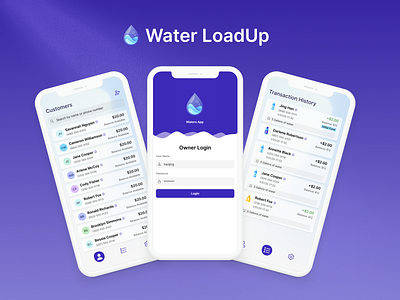 Water Loadup, customer account balance management. account mobile transaction ui water workflow