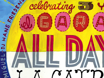 Detail El Garage dj gigposter handpainted poster vinyl