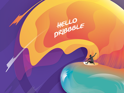 Hello Dribble adobe debut hello illistration illustrator surf vibrant waves