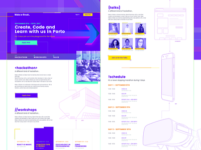 Hackthon Landing Page bold code colorful concept conference event hackathon hackers illustration landing page portugal website