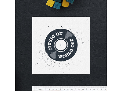 Music on. World off badge design forest grunge hipster logo music typography vintage