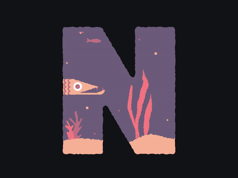 N animal animation colour fish gif illustration loop motion nature ocean plant playoff