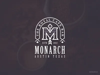 Monarch Cafe Logo arch austin badge bar cafe logo mlogo monarch texas typography