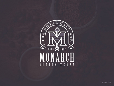 Monarch Cafe Logo arch austin badge bar cafe logo mlogo monarch texas typography