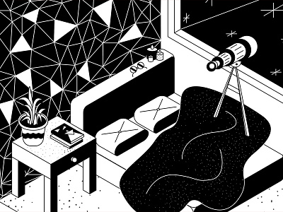 ☀ DREAMY NIGHT ☽ bnw illustration lines room