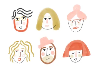 Honeys boys friends girls gouache hair illustration marker people