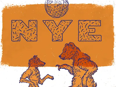 New Year's Eve bear dancing design graphic illustration ink new years eve wolf