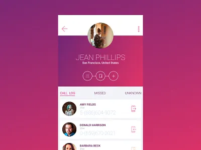 Cerise Linear Android UI android call log calling interaction interface linear minimal profile ui